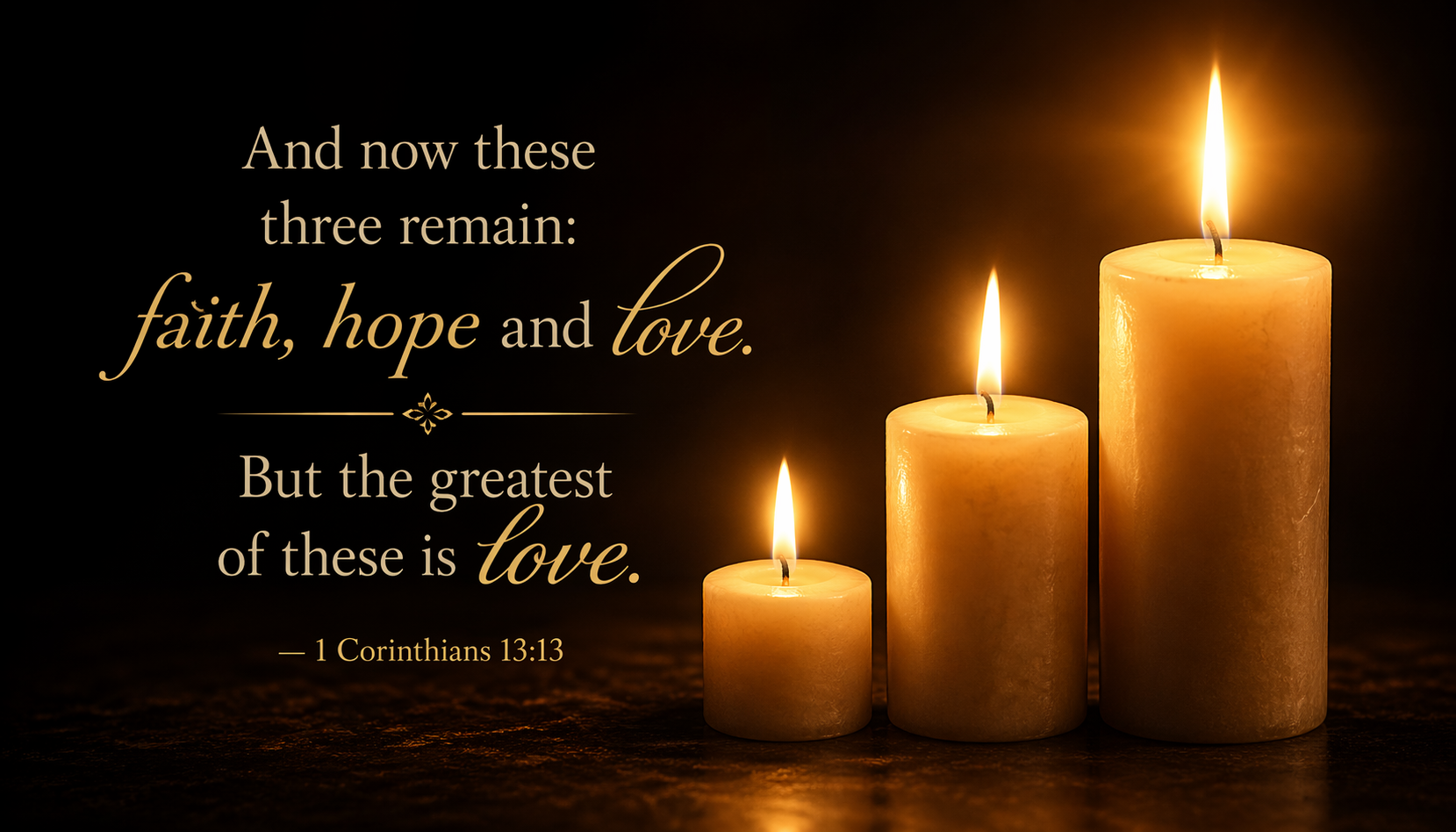 Bible verse 1 Corinthians 13:13 faith hope and love three candles wallpaper